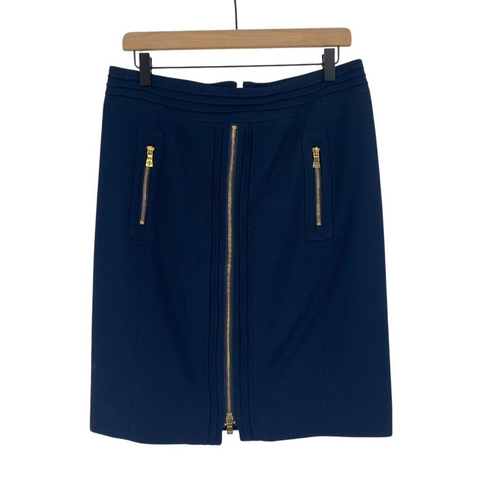 Tory Burch Size 6 Blue Rosalyn Pencil Skirt Wool Blend High Waist Gold Zippers
